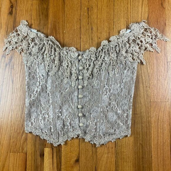 Fanny Vintage 80’s Corset Off The Shoulders Button Down Mocha Size M U.S.A - Picture 3 of 9